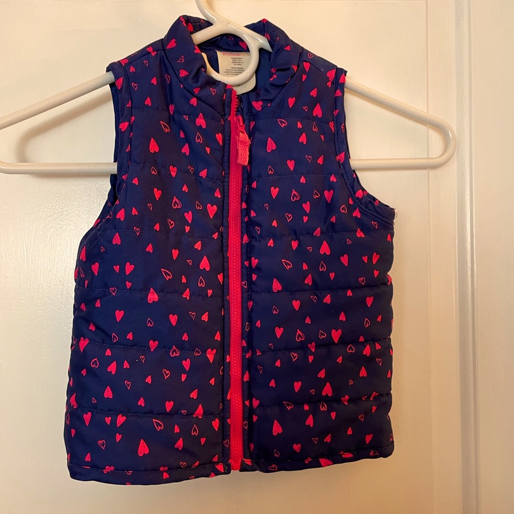 WONDERKIDS Girls Zippered Blue Vest with Pink Hearts ~ Size 2T